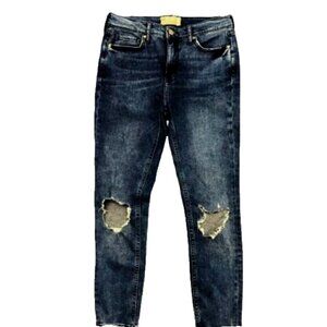 Free People Women's Blue 5 Pockets Design Distressed Skinny Jeans 26